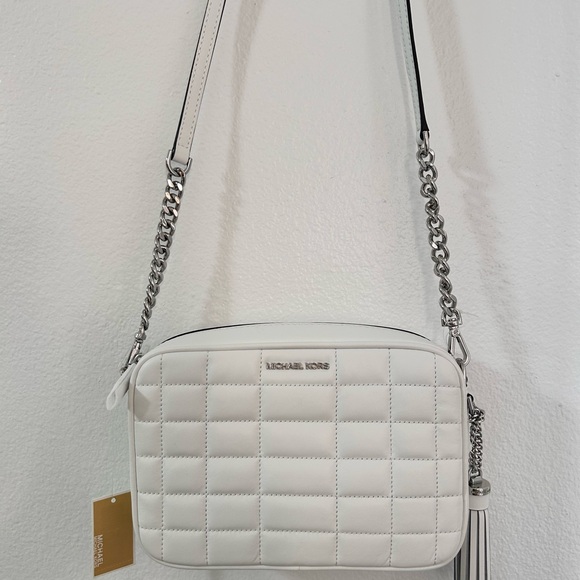 MICHAEL MICHAEL KORS Jet Set Optic White Leather Camera Crossbody Bag NWT - Picture 8 of 15